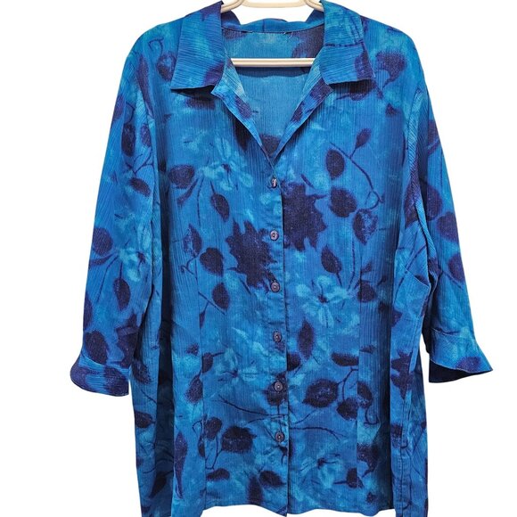 Reitman's Womens Blue Floral Flutter Sleeve Blouse Size 22 - Picture 2 of 10